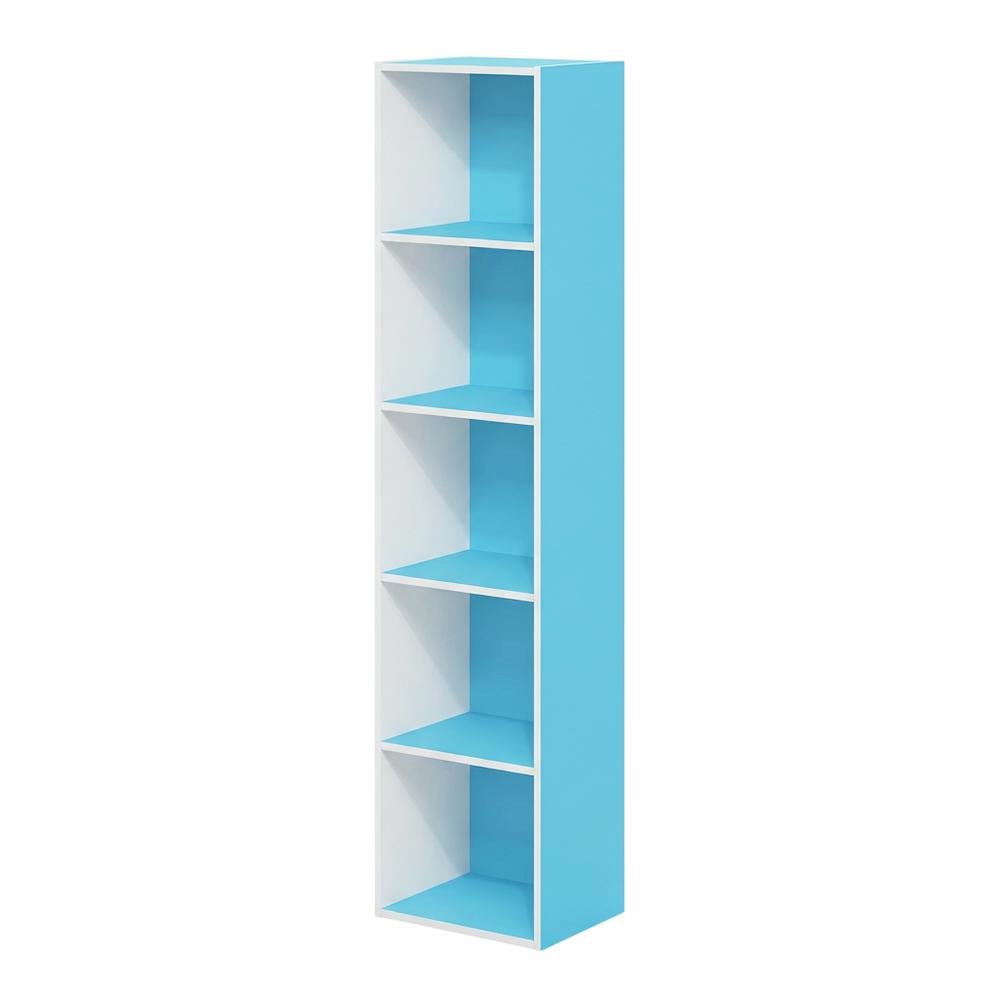 Light Blue Wood 5-Tier Open Bookcase with Spacious Shelves for Storage