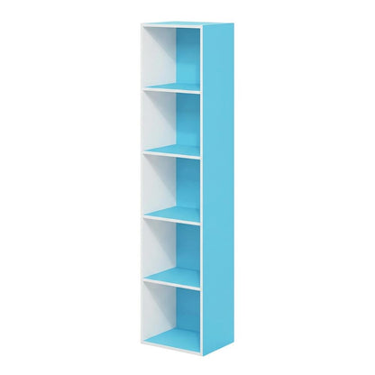 Light Blue Wood 5-Tier Open Bookcase with Spacious Shelves for Storage