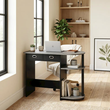 Black and Grey Laptop Desk with Steel Frame and Spacious Surface