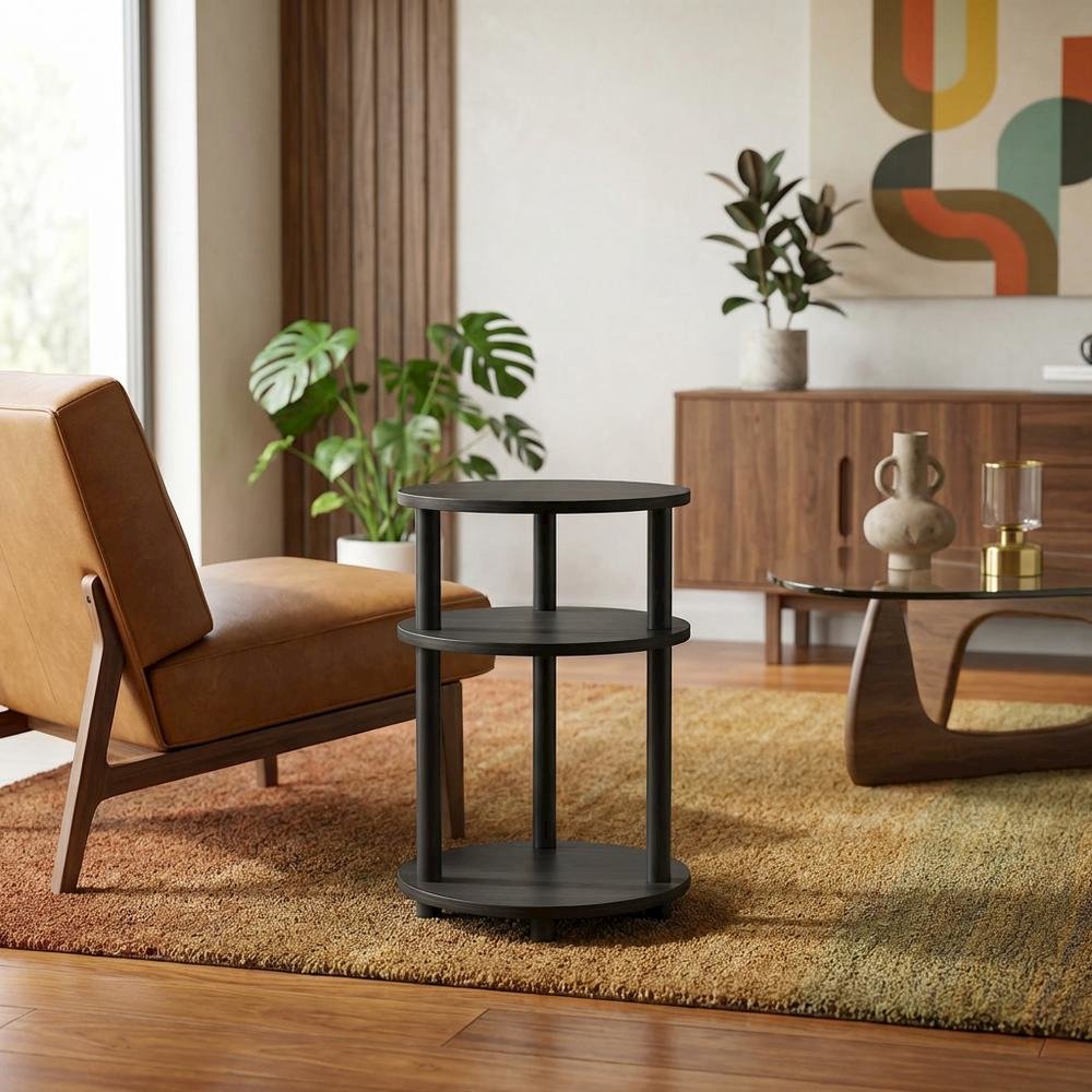 Espresso 3-Tier Oval Nightstand with Open Shelving Bedside Table
