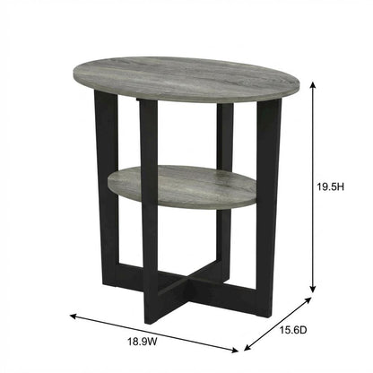 Grey oval end table with stylish French oak finish and modern design