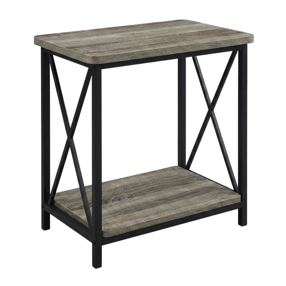 Grey Oak and Black Finish End Table with Modern Design