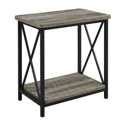 Grey Oak and Black Finish End Table with Modern Design
