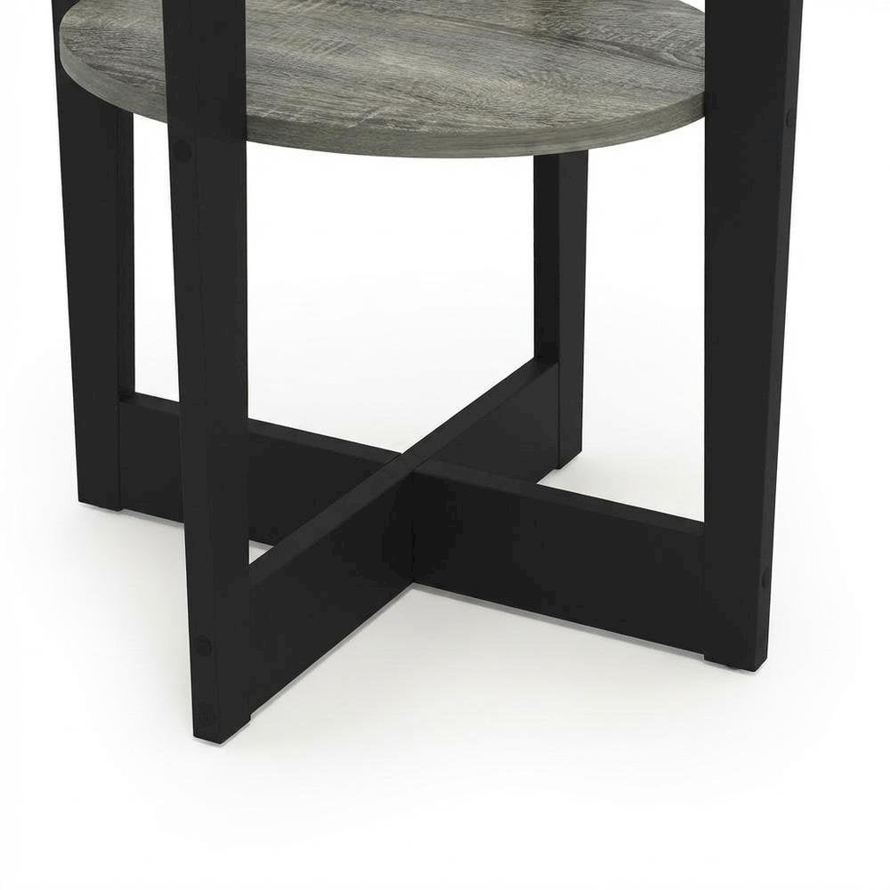 Modern French Oak Grey and Black Oval End Table Set (2)
