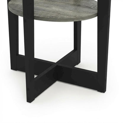 Modern French Oak Grey and Black Oval End Table Set (2)