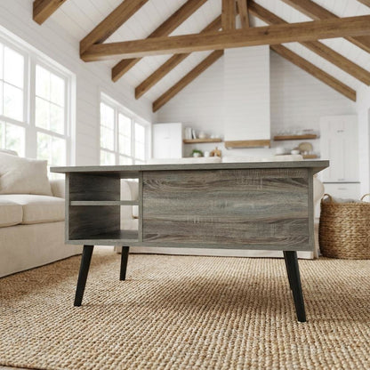 Lift Top Coffee Table French Oak Grey with Wooden Legs and Storage Compartment