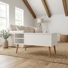 Lift Top Coffee Table Solid White with Wooden Legs and Storage Space