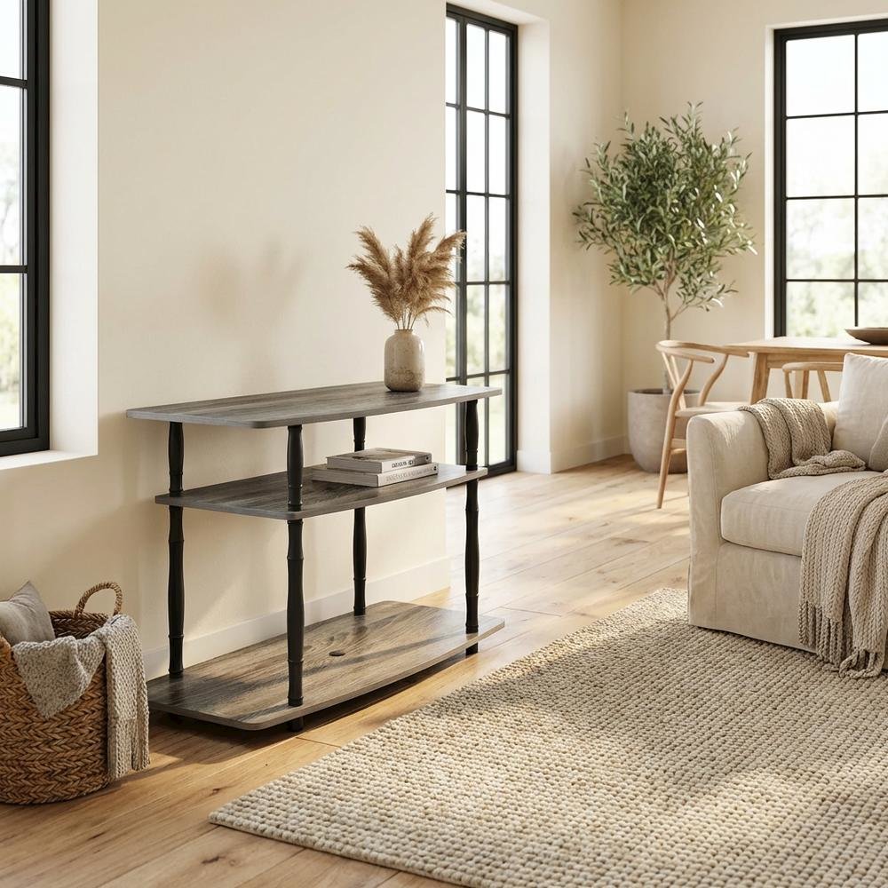 Wooden TV Stand, Classic Tube Design in Grey, Black, Modern Storage Solution