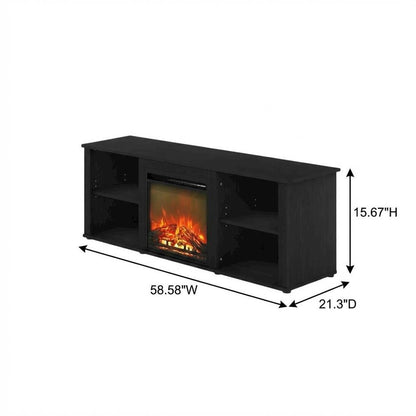 Wood TV stand, fireplace, Americano finish, modern design, multi-functional