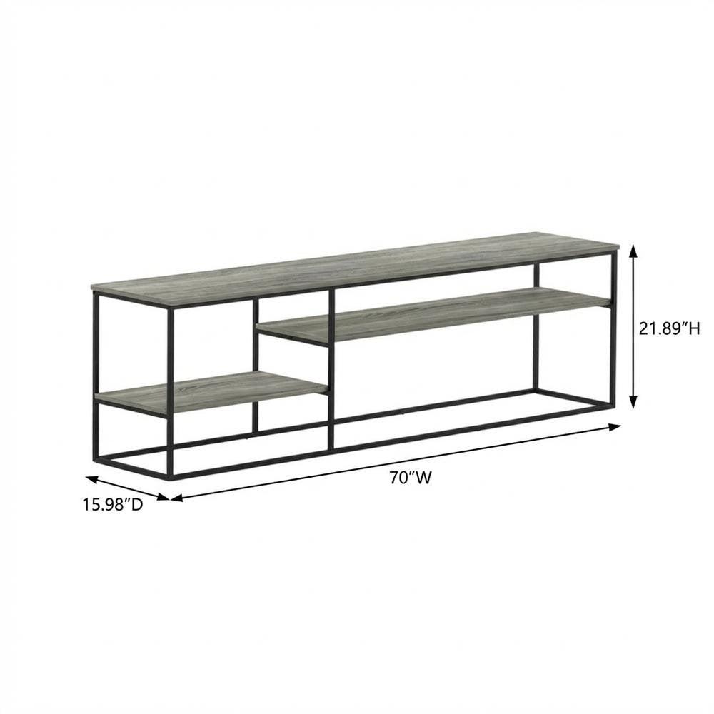 French Oak Grey Wood TV Stand for Up to 78-Inch Screens with Storage Space