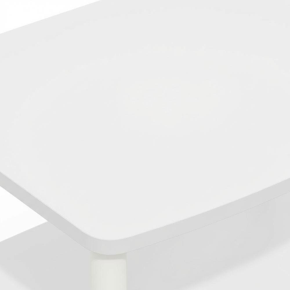White 2-Tier Elevated TV Stand with Rubberwood Solids and Walnut Veneers