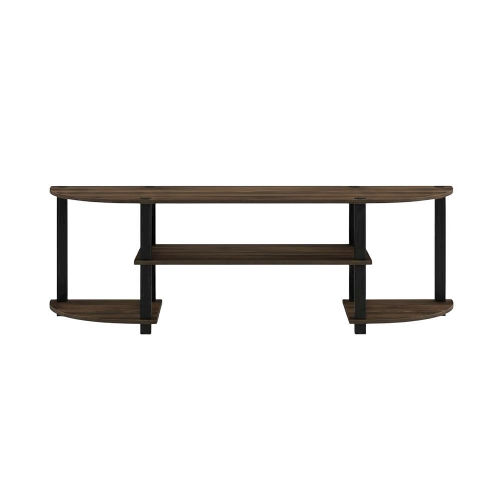 Walnut and Black TV Stand with Wide Surface and Storage Compartments