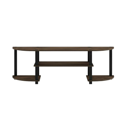 Walnut and Black TV Stand with Wide Surface and Storage Compartments