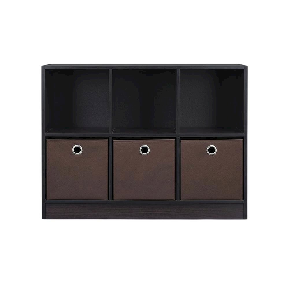 Wooden 3x2 Bookcase with Bins for Organized Storage in Walnut Finish