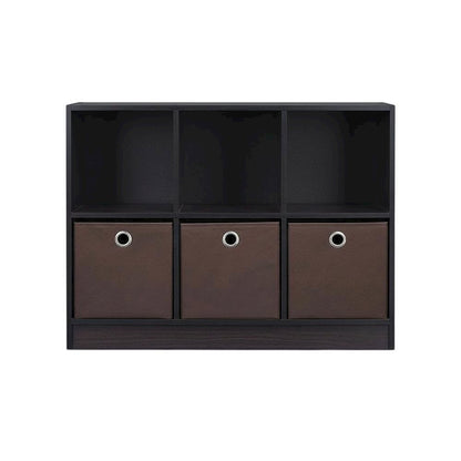 Wooden 3x2 Bookcase with Bins for Organized Storage in Walnut Finish