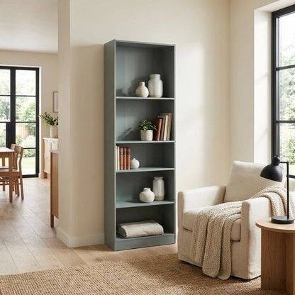 Wooden Bookcase in Classic Design with Adjustable Shelves for Living Room Spaces