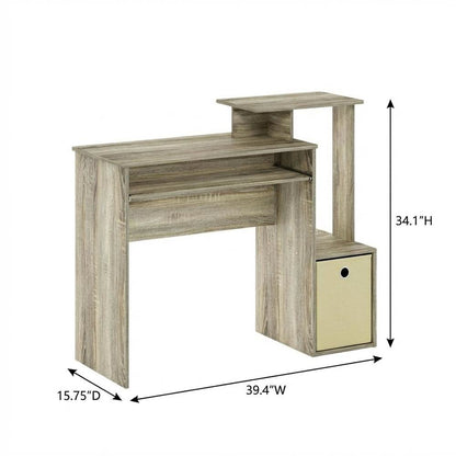Sonoma Oak and Ivory Office Desk with Storage Bin, Compact Computer Workstation