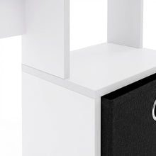 White gaming desk with keyboard tray, side shelves,, storage bin for home office