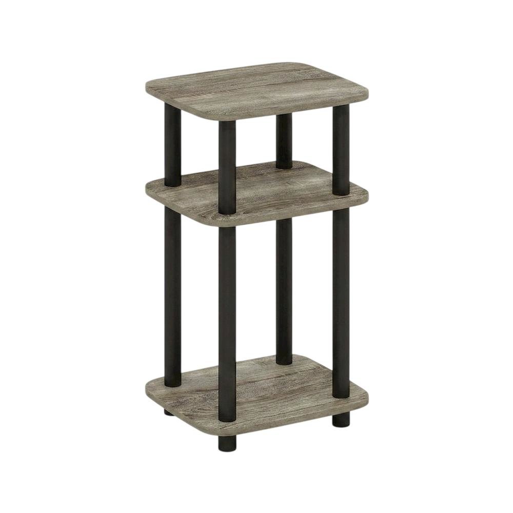 French Oak and Black 3-Tier Curved End Table for Living Room