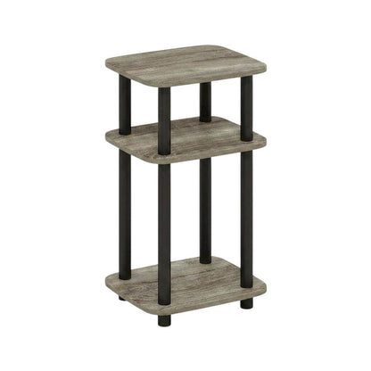 French Oak and Black 3-Tier Curved End Table for Living Room