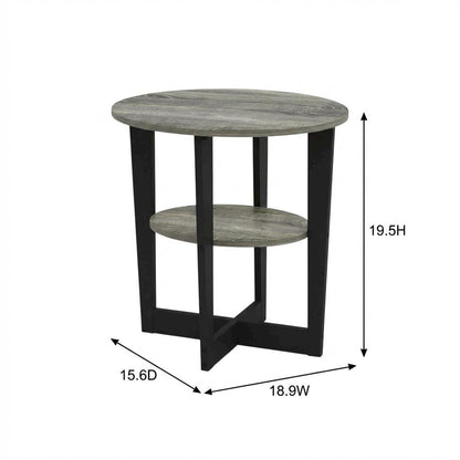 Modern French Oak Grey and Black Oval End Table Set (2)