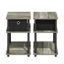 3-Tier End Table with Storage Bin in Grey Oak and Black Finish