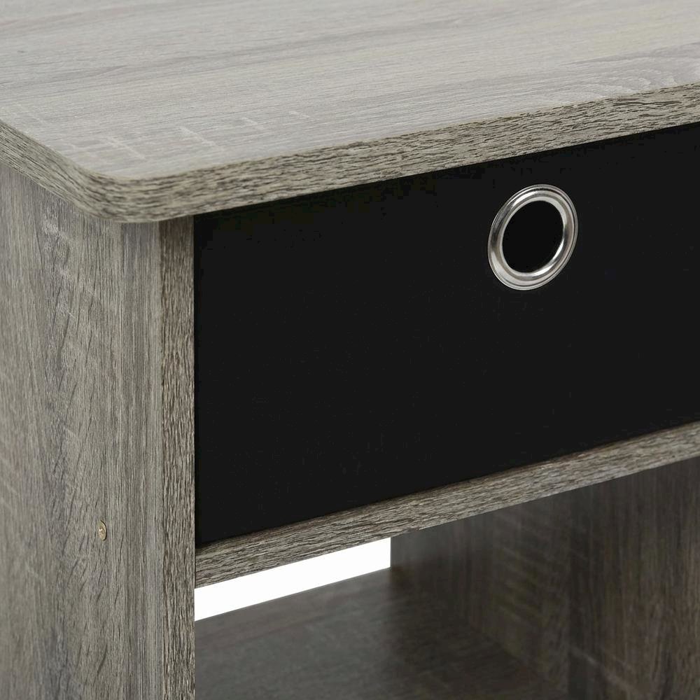 French Oak and Black Finish Nightstand with Storage Shelf and Bin Drawer
