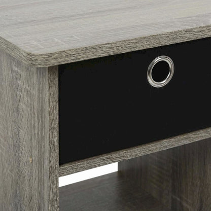 French Oak and Black Finish Nightstand with Storage Shelf and Bin Drawer