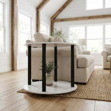 Round Marble White Coffee Table with 2-Tier Storage and Simple Design for Home