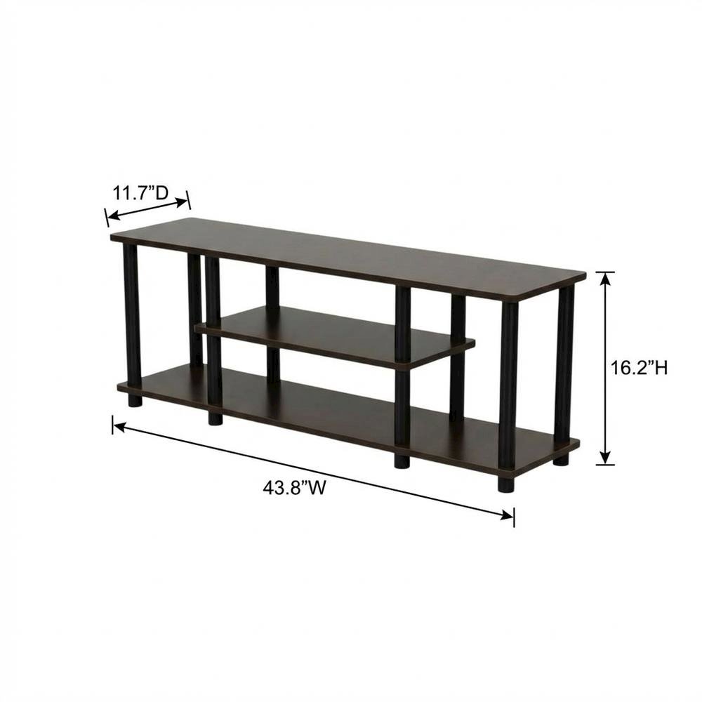 Dark Brown/Black 3-Tier TV Stand with Composite Wood and Plastic Poles