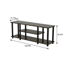 Dark Brown/Black 3-Tier TV Stand with Composite Wood and Plastic Poles