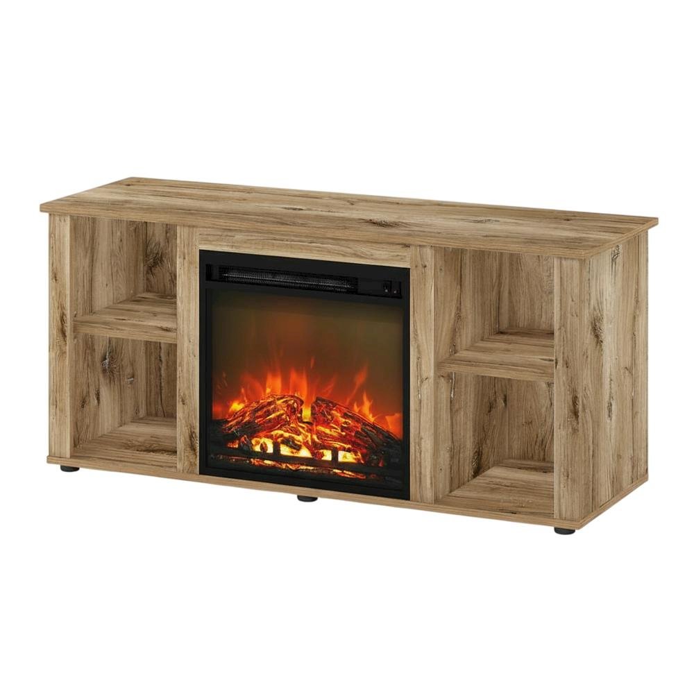 Wood Entertainment Center with Fireplace in Brown finish for Living Room