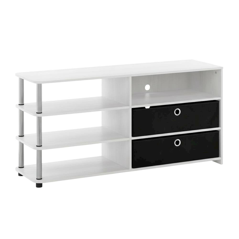 Wooden TV stand for up to 55 inches with storage bins, White Oak finish