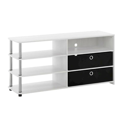 Wooden TV stand for up to 55 inches with storage bins, White Oak finish