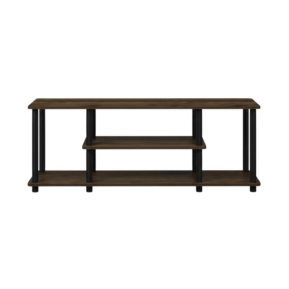 Walnut/Black TV Stand with 3-Tier Open Shelves and Modern Design