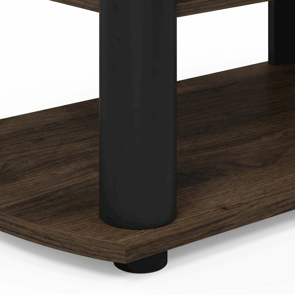 Walnut and black entertainment center with composite wood finish for TV storage