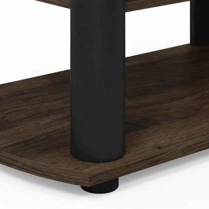 Walnut and black entertainment center with composite wood finish for TV storage