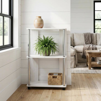 White Oak Bookcase with Modern Chrome Accents for Stylish Storage