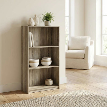 3-Tier Bookcase with Sonoma Oak Finish, Durable Wood Shelves for Home Storage