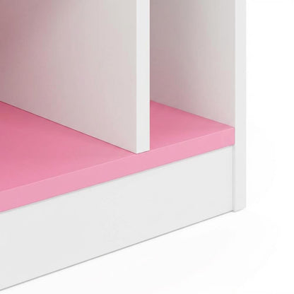 White and Pink Reversible Open Shelf Bookcase with Sturdy Wood Construction