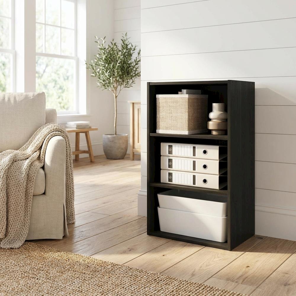 Espresso 3-Tier Open Shelf Bookcase with Storage Organizer