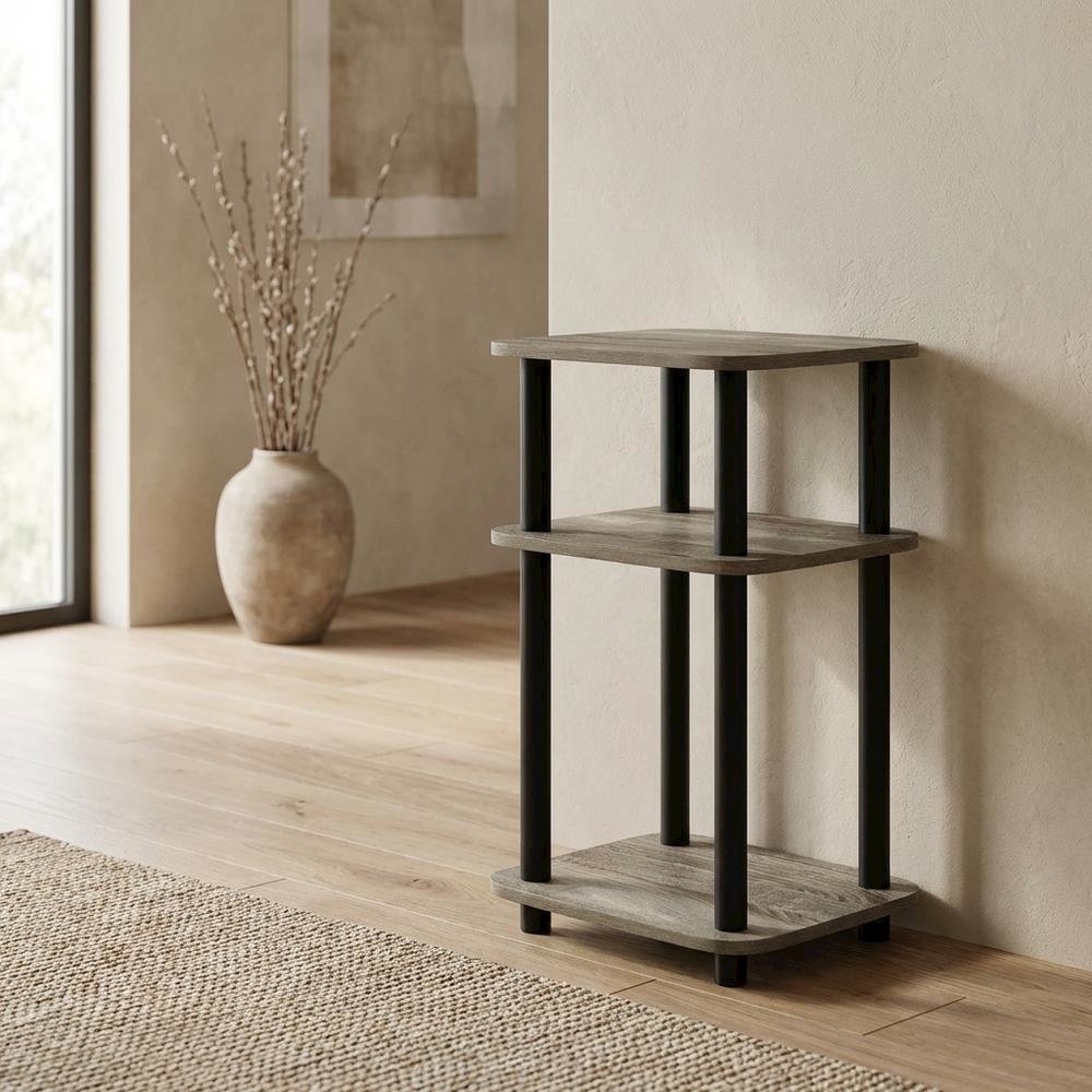 French Oak and Black 3-Tier Curved End Table for Living Room