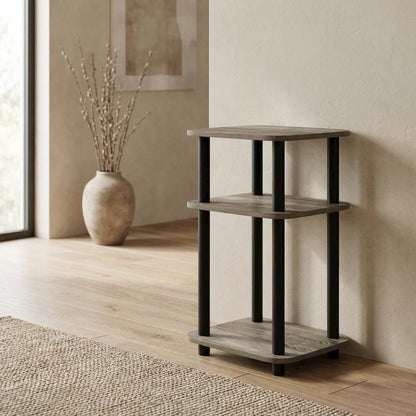 French Oak and Black 3-Tier Curved End Table for Living Room