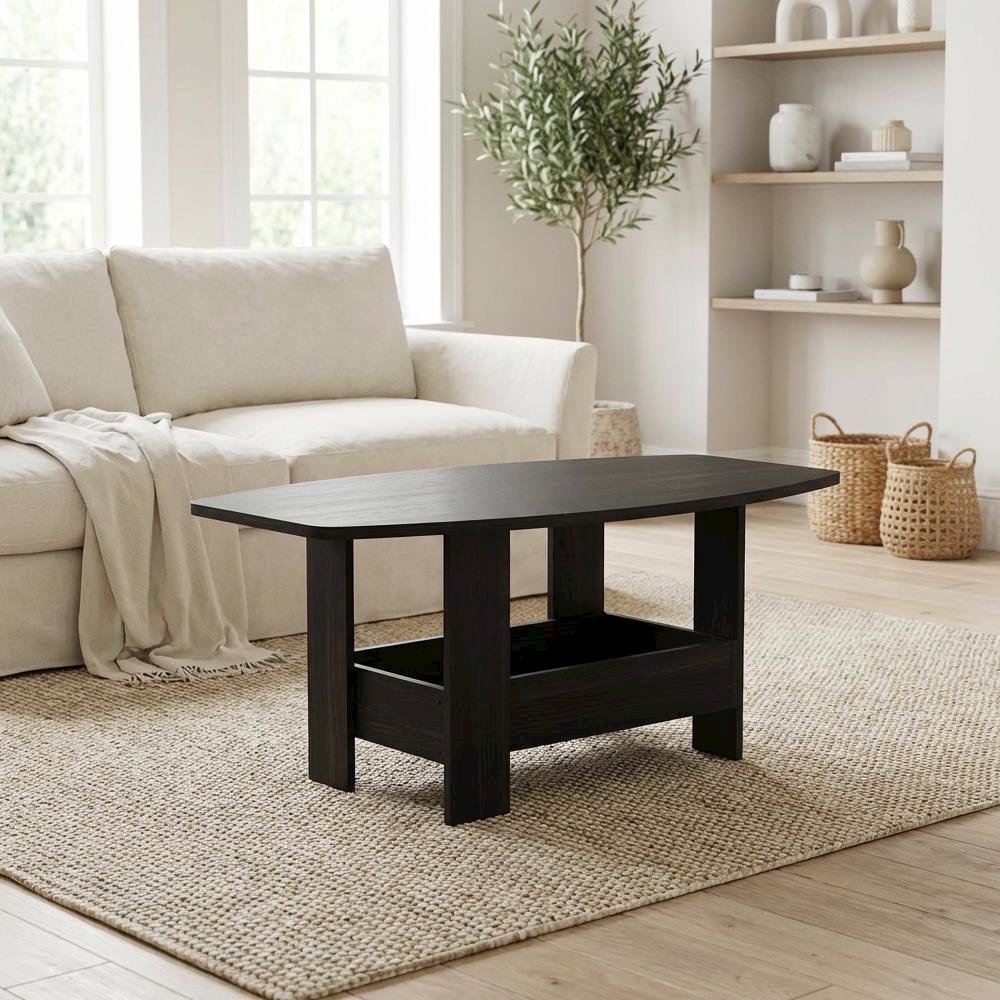 Espresso Coffee Table with Storage Compartment and Simple Design for Living Room