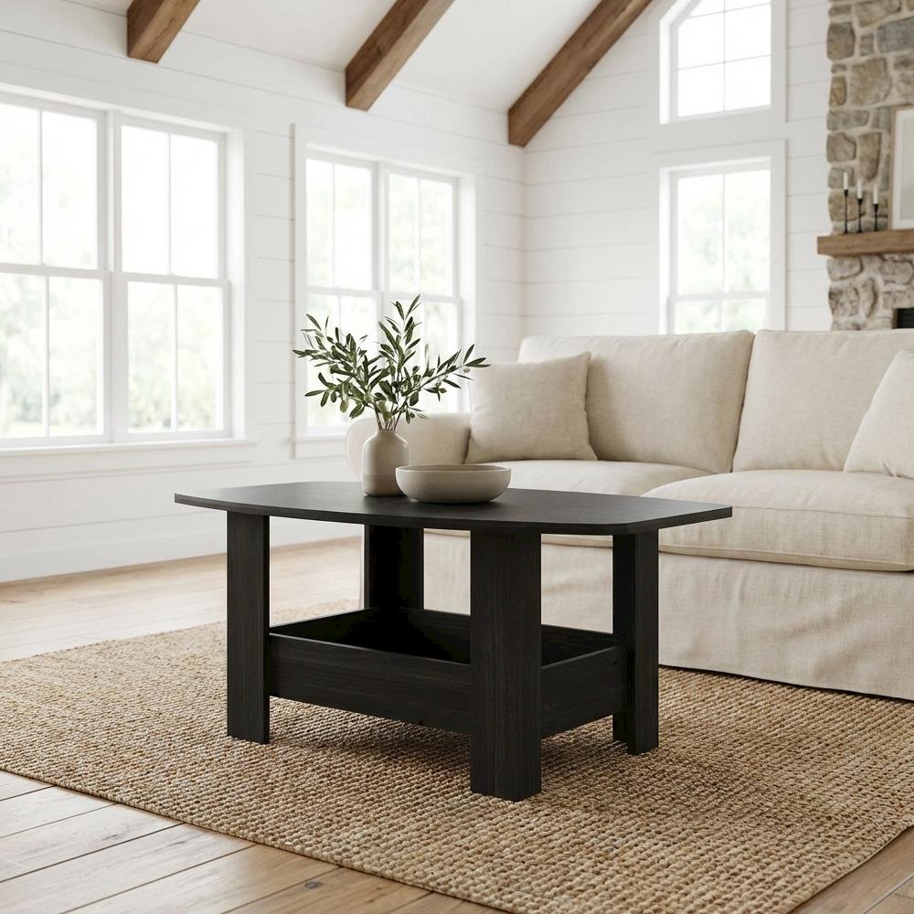 Espresso Coffee Table with Storage Compartment and Simple Design for Living Room