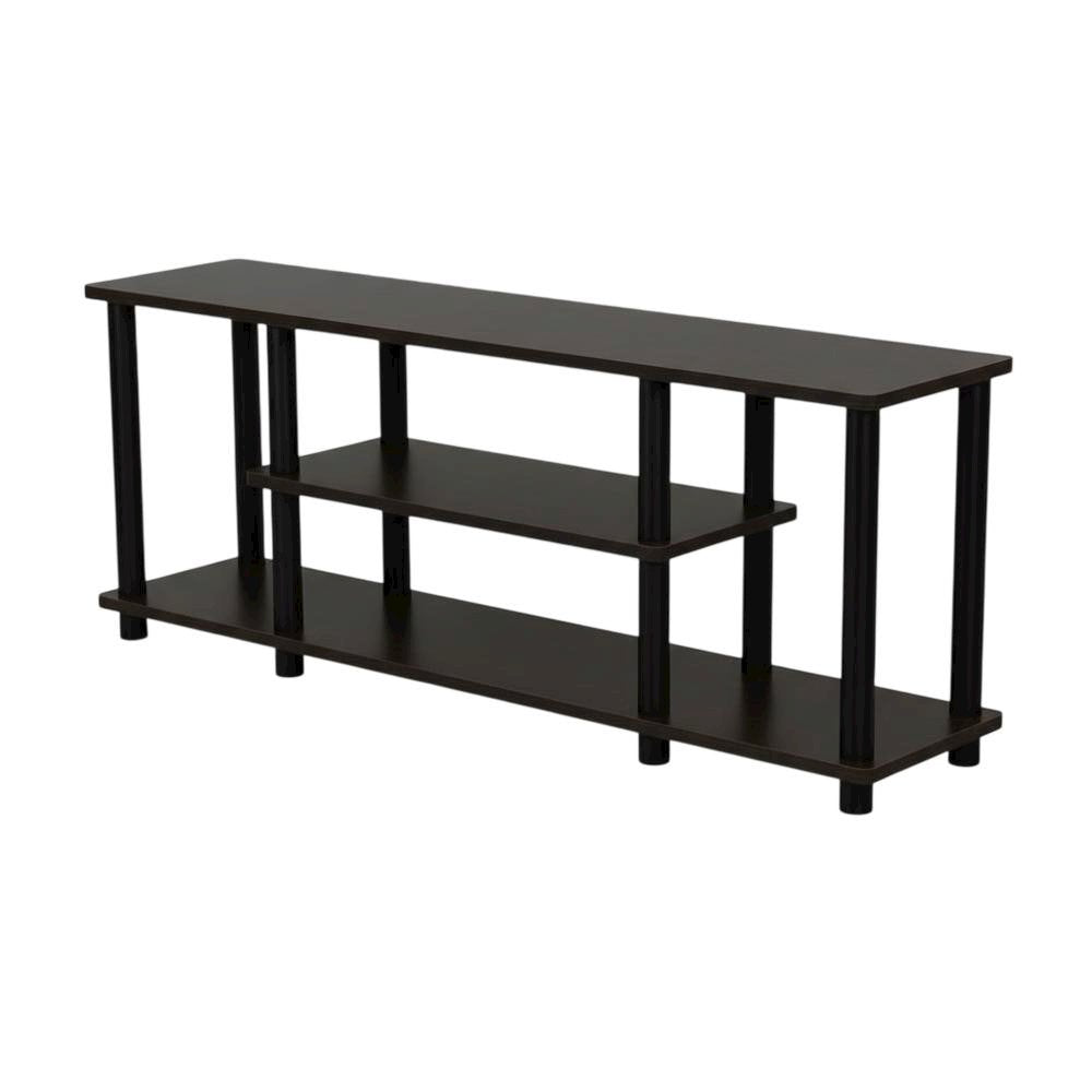 Walnut TV Stand with 3-Tier Open Storage and Modern Design