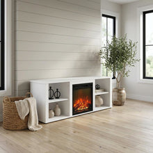 Solid White TV Stand with Fireplace and Wood Construction for Living Room