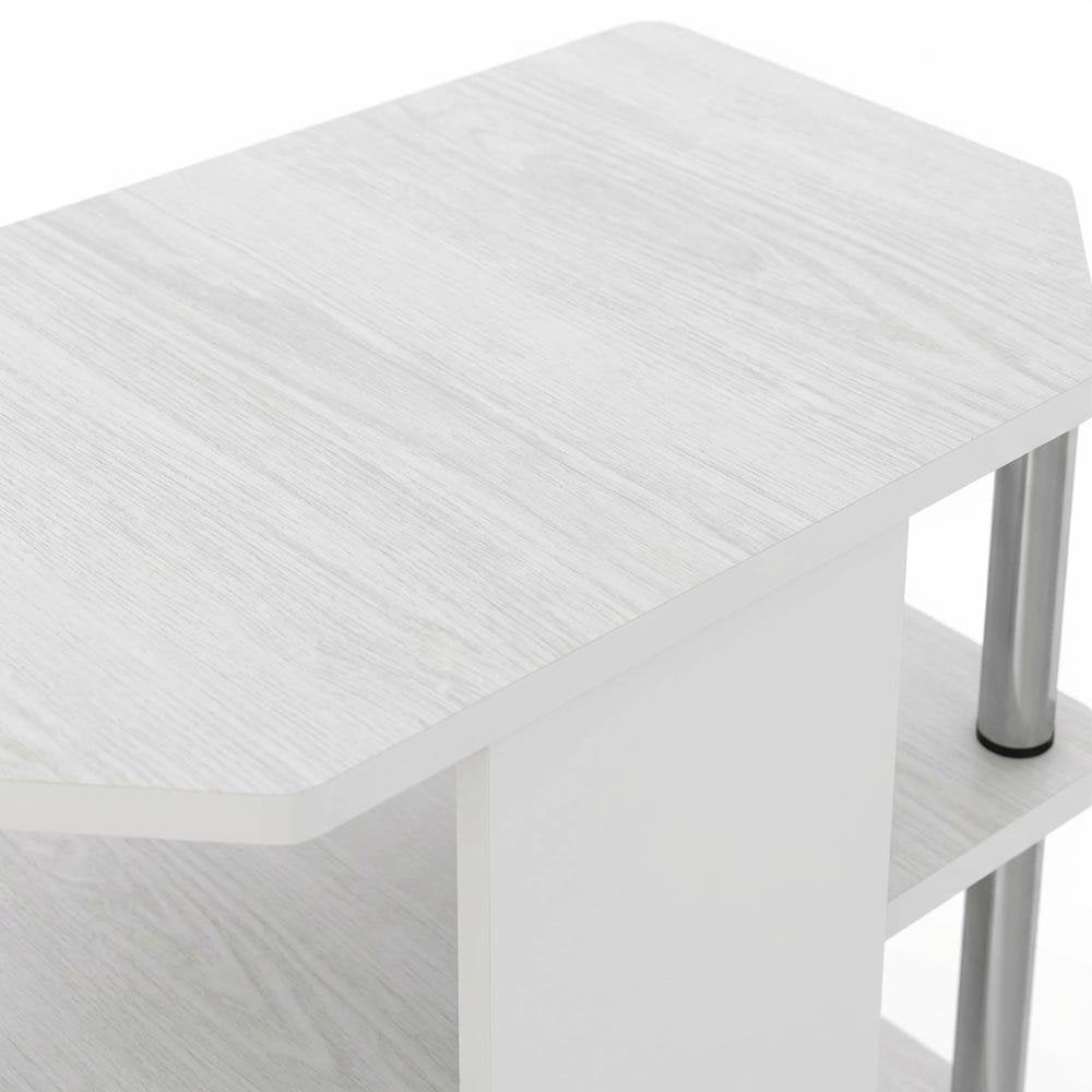 Wooden TV stand, modern white oak, chrome accents, living room furniture