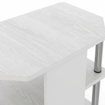 Wooden TV stand, modern white oak, chrome accents, living room furniture