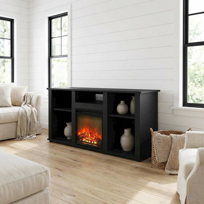 Brown Fireplace TV Stand with Open Storage for TVs up to 55 inches